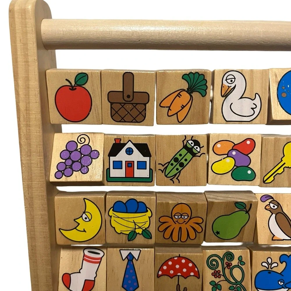 Melissa & Doug Wooden Alphabet Numbers Abacus Educational Spinning Blocks Toy